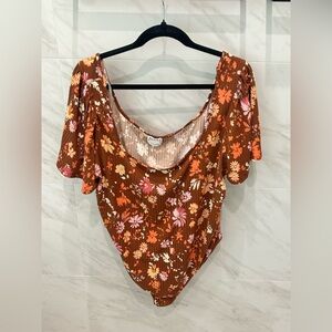 ARULA Floral Brown and Pink Bodysuit